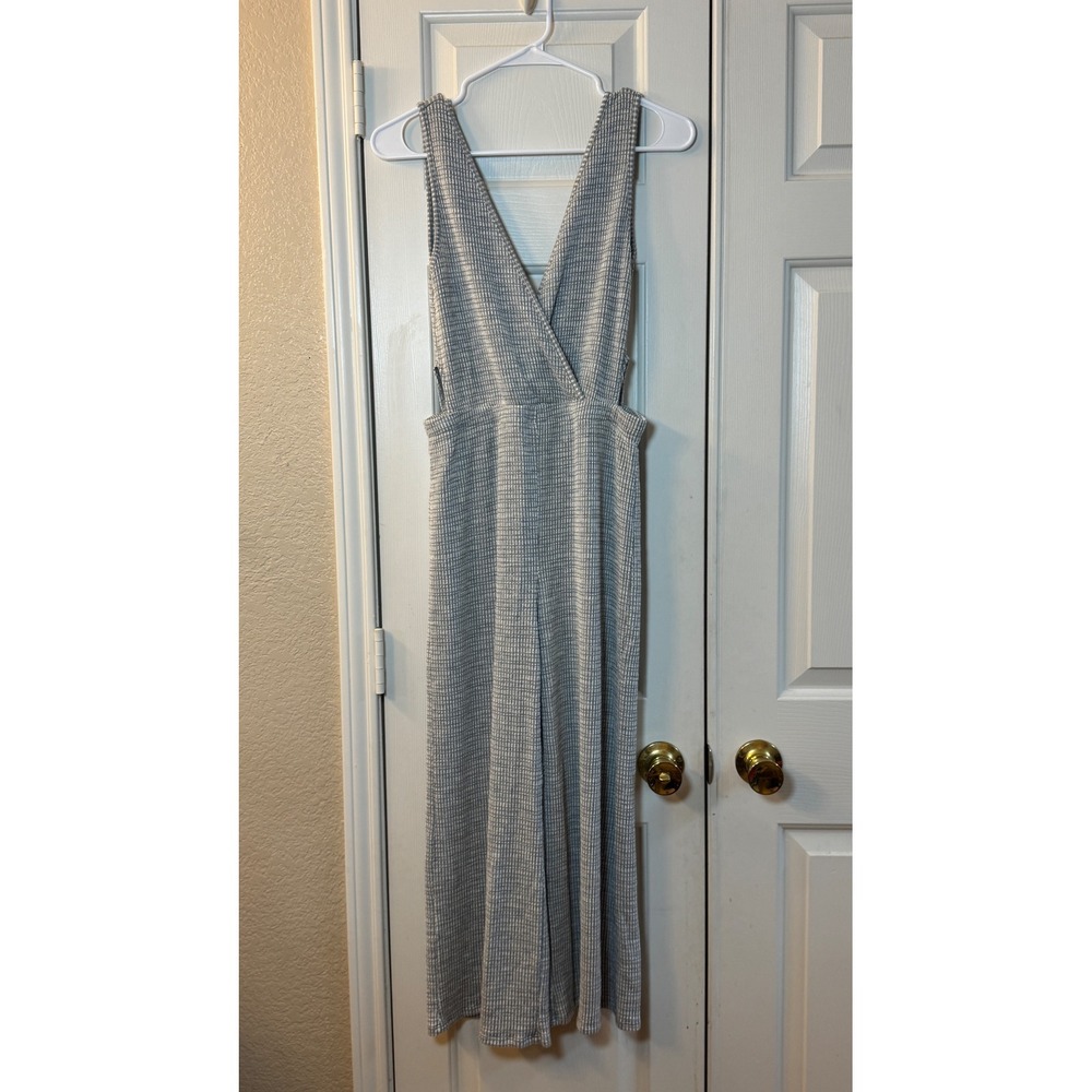 Caution to the Wind Jumpsuit W/ Side Cutout Detail Grey & White Women's Sz Large